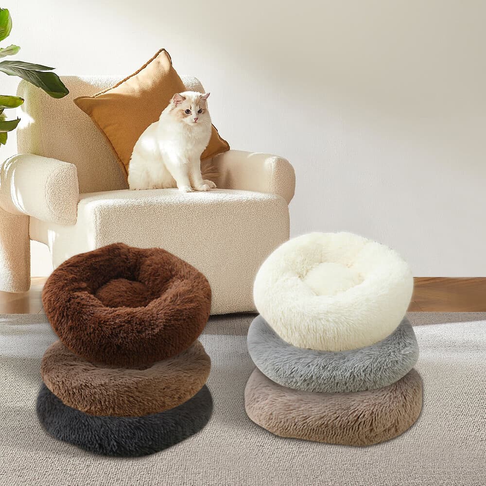 CozyPaw Calming Donut Pet Bed, Self-Warming Plush, Anti-Slip Base