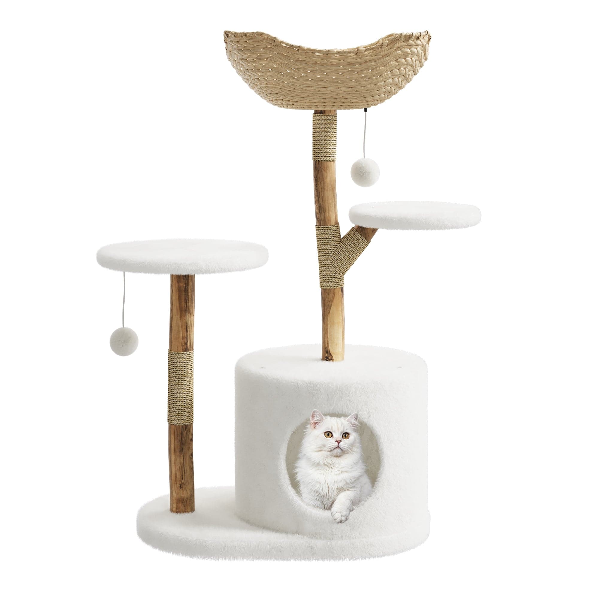 Felined Modern Cat Tree Tower with Sisal Posts, Plush Perches, Stable Base
