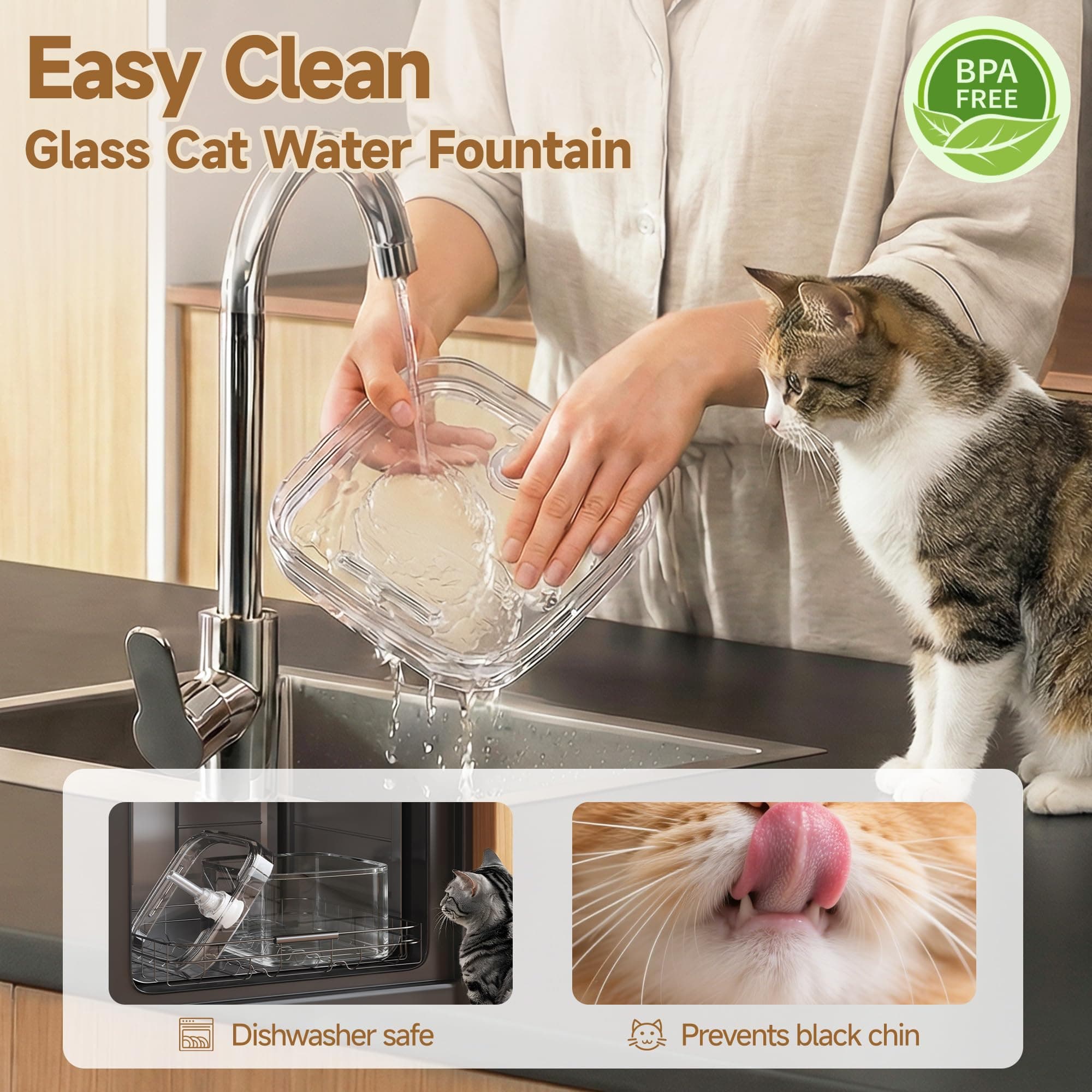 AquaPaw Stainless Cat Water Fountain, Ultra-Quiet Pump, Triple Filtration