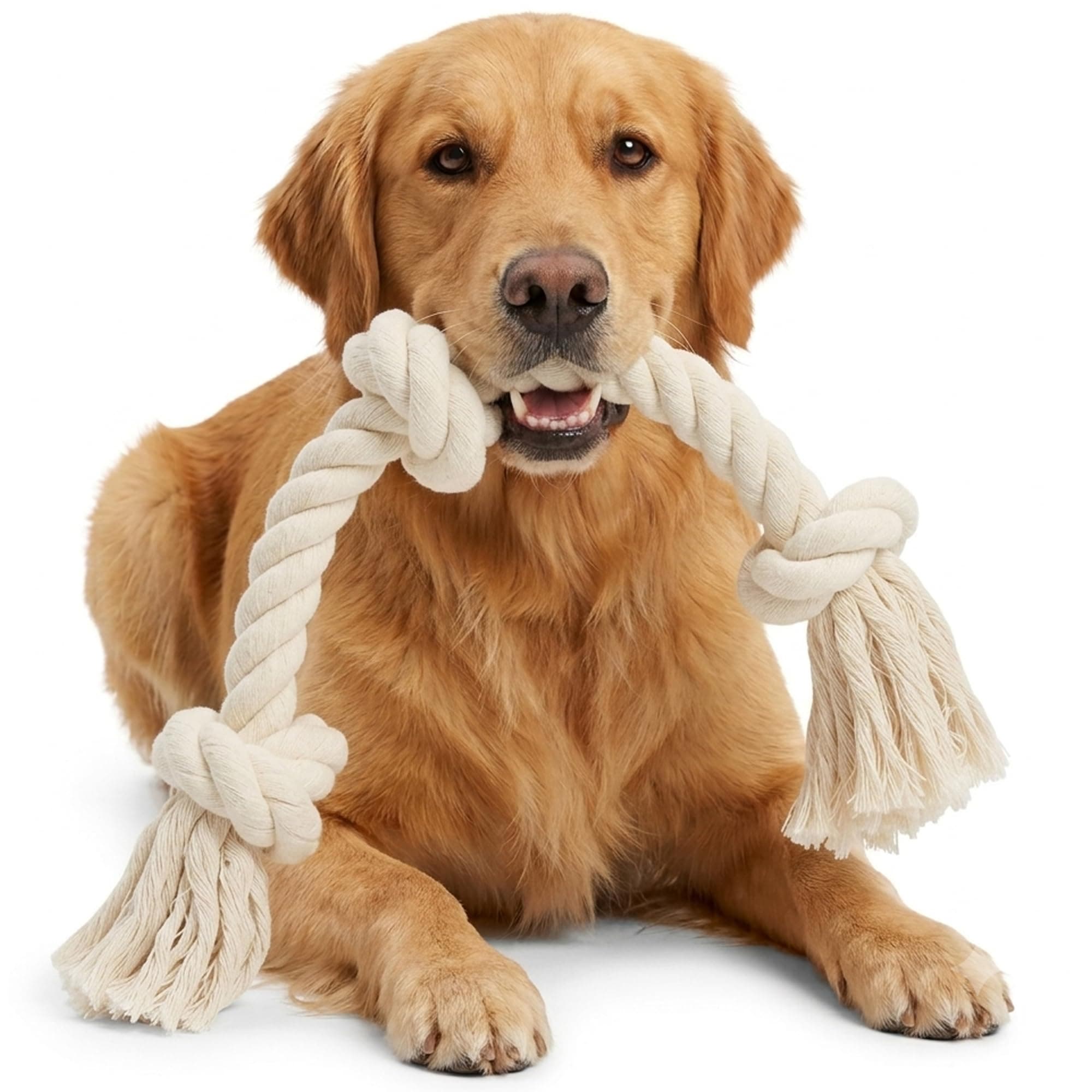 RuffPlay Natural Cotton Rope Tug Toy, 3-Knot, Washable, Multipack of 2