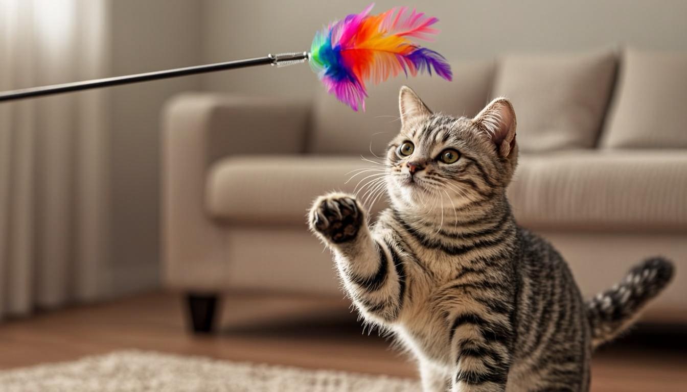 Pet Fit For Life Retractable Cat Feather Wand — Extendable Teaser with Multiple Feather Refills