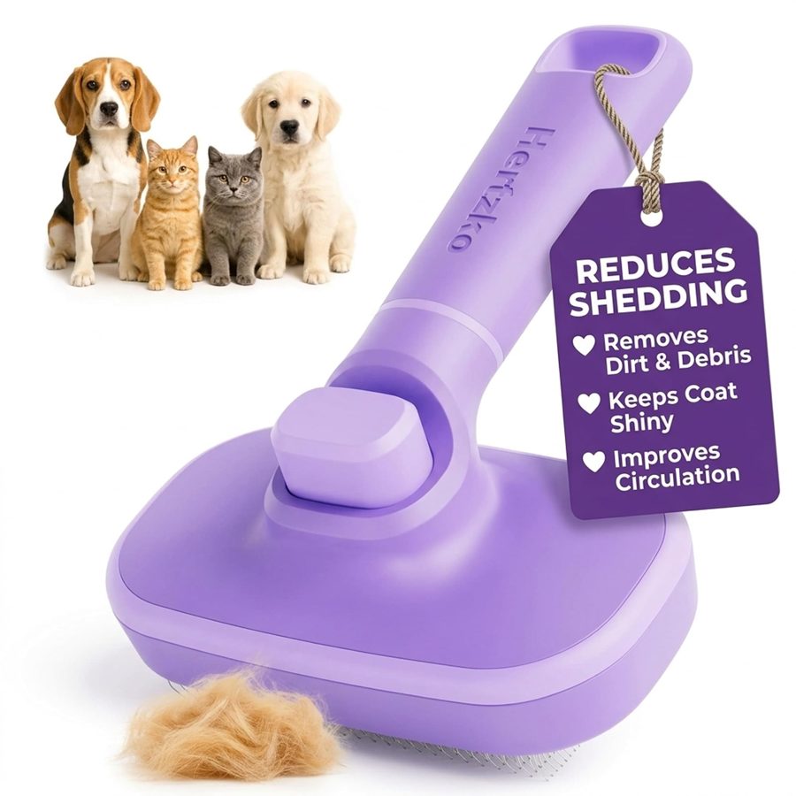 Self-Cleaning Slicker Brush — One-Click Hair Release for Long and Double Coats